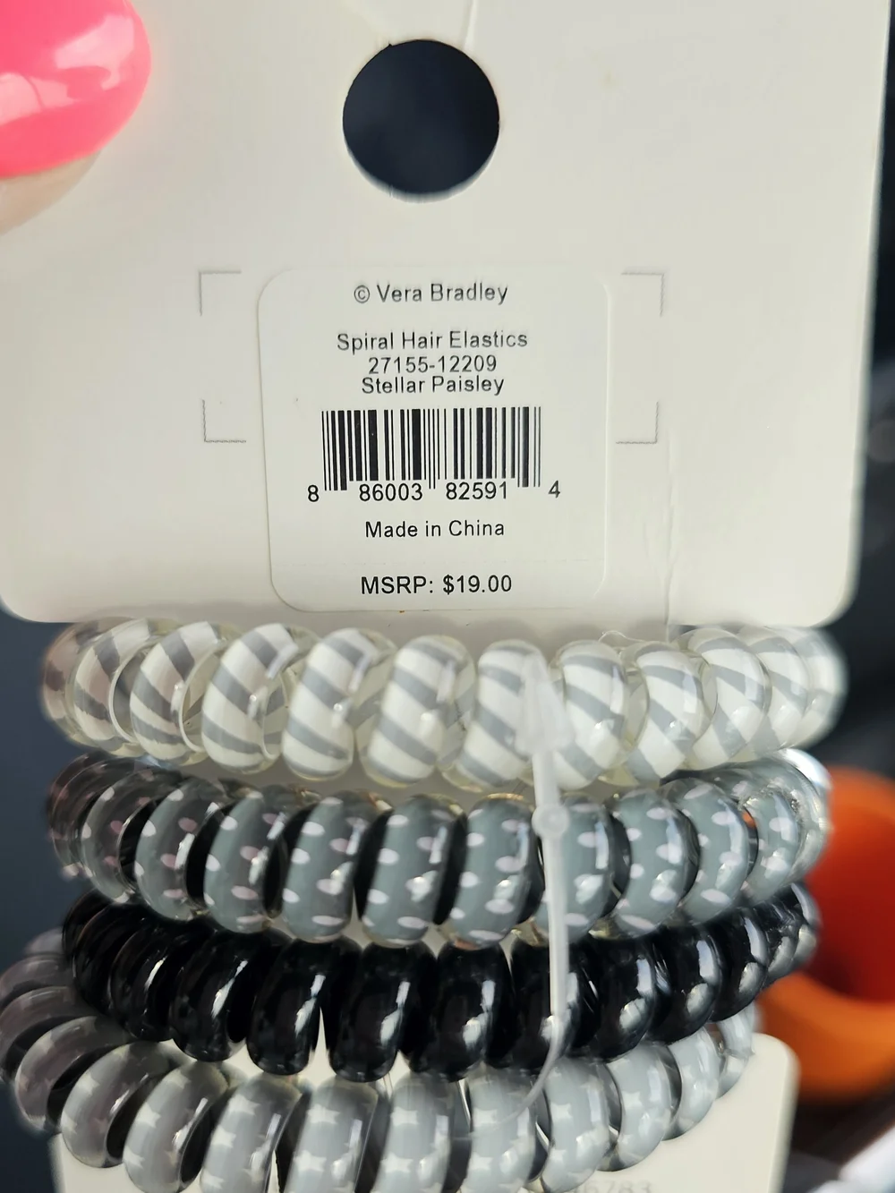 Vera Bradley Pink & Gray Spiral Hair Elastics - Set of 4